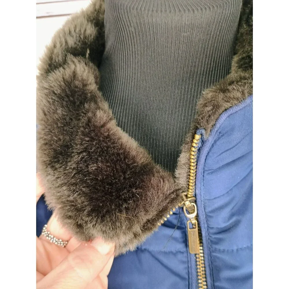 Copper Key Navy Blue‎ Fur Collar Girl's Size Large Style CJ5089FXW1 Puffer Vest